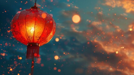 Obraz premium chinese new year background with lamps and bokeh lights 3d illustration