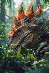 Close Up Of A Stegosaurus Dinosaur In A Lush Forest. Generative AI