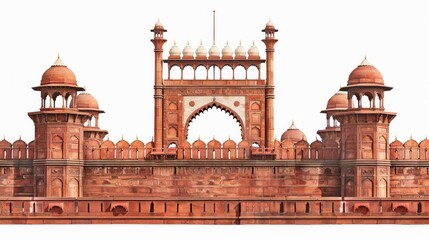 Red Fort in Delhi India shown on a white background