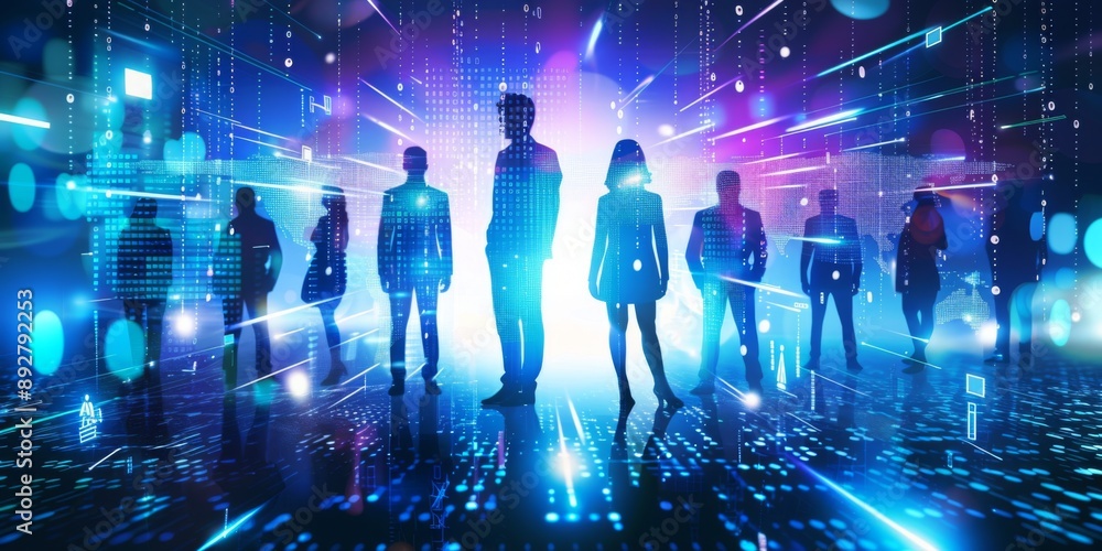 Poster diverse group of professionals in a tech setting