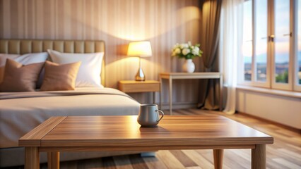 Cozy Bedroom with a Cup of Coffee on a Wooden Table, Bedroom Design, Interior Design, Furniture, Coffee Table, , bedroom