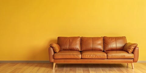 Empty brown wall mockup in a room with a sofa, with dark lighting.