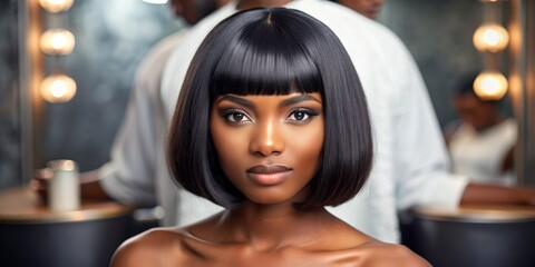 Glamorous Black Woman with Short Hair in a Salon, Portrait, Beauty, Hair, Makeup, salon, photoshoot