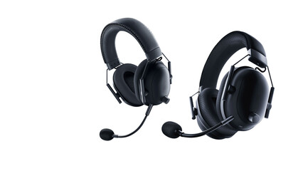 Closeup of premium gaming headsets, isolated on white copy-space background.