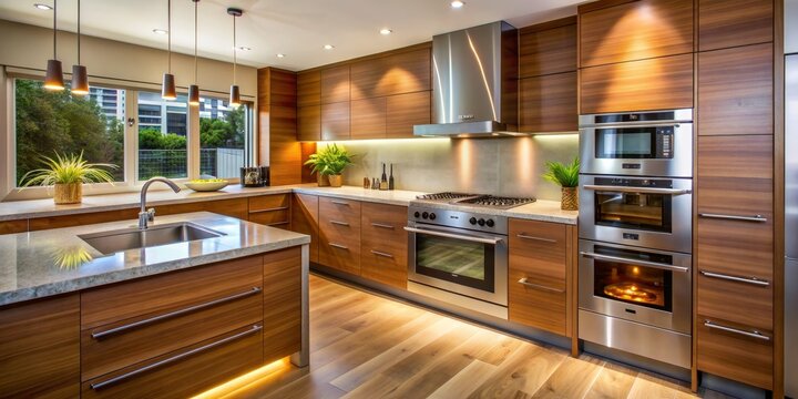 Modern Kitchen with Stainless Steel Appliances and Wood Cabinets, kitchen design, home decor, interior design, kitchen remodel