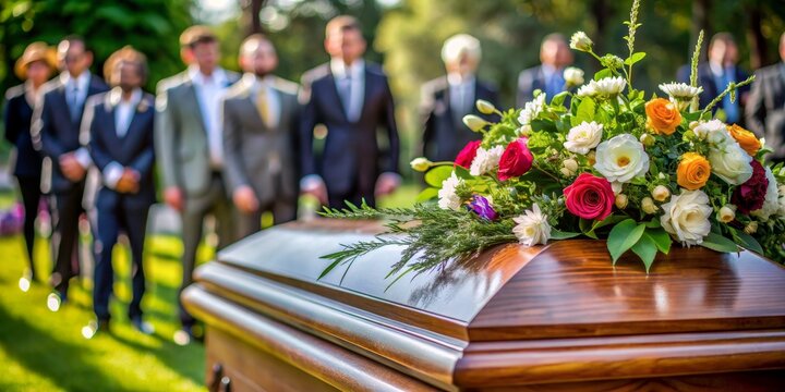Mourning Flowers and a Closed Casket, Funeral, Death, Remembrance, Grief