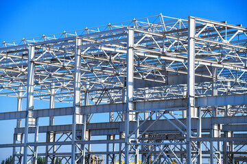 Steel frame structure building construction site