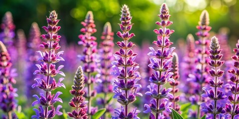 Obraz premium Purple Flower Field in Sunlight, Floral, Botanical, Nature, Bloom