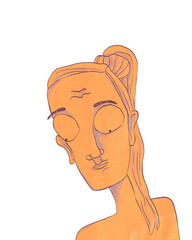 2d girl cartoon drawing style defined outlines children's book illustration style isolated on a white background with big eyes funny character design hand drawn cartoonish portrait of a woman 