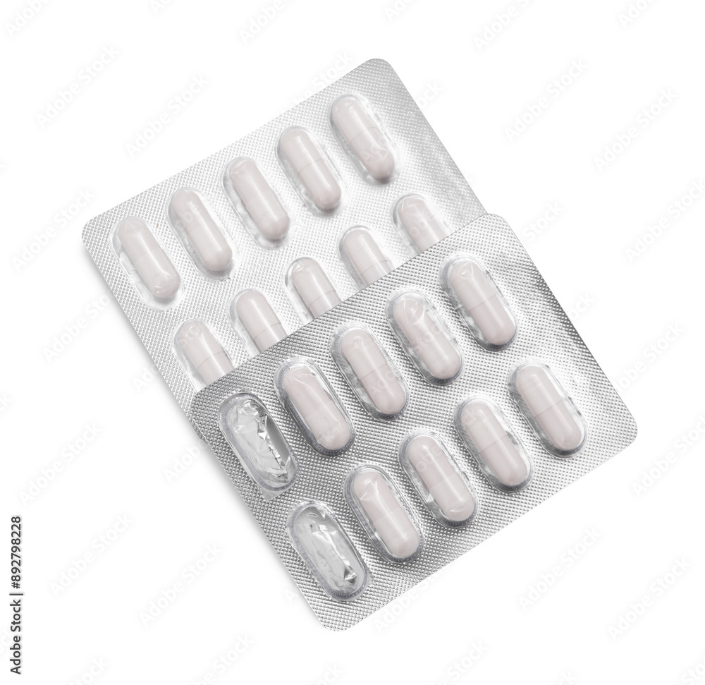 Canvas Prints Antibiotic pills in blisters isolated on white, top view