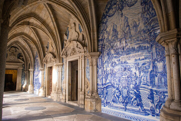 interior with blue drawings in the church Igreja do Carmo in portugal
