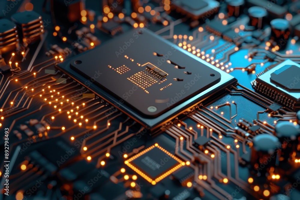 Poster circuit board. technology background. central computer processors cpu concept. motherboard digital c