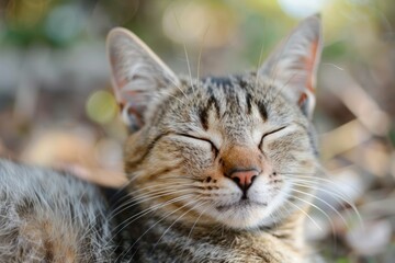 Close up cat grins portrait