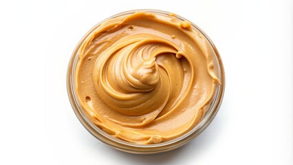 Top View of Creamy Peanut Butter in a Glass Jar, peanut butter, creamy, delicious, snack