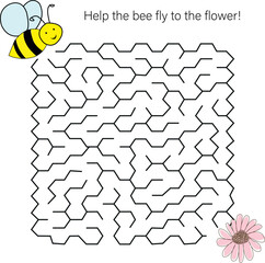 Maze game and coloring page Help the bees get to the flowers. Answer included. Game for kids Labyrinth Educational