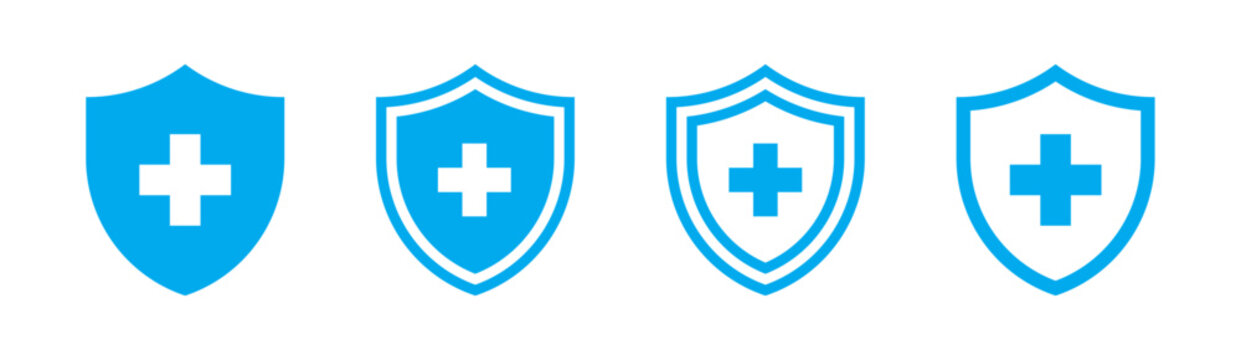 Shield with cross icon set
