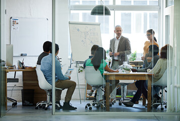 Business people, meeting and presentation in office for strategy, corporate training and planning....