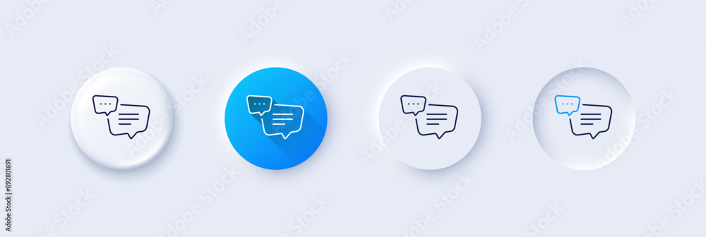 Poster text message line icon. neumorphic, blue gradient, 3d pin buttons. chat comment sign. speech bubble 