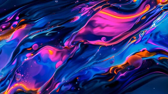 Abstract background of blue and pink paint splashes and ripples. Flowing liquid with smooth waves and fluid motion, splashing and dripping in various colours, dynamic and artistic.