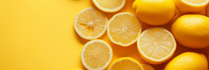 Freshly sliced lemons on a vibrant yellow background. A refreshing and citrus-themed image ideal for culinary blogs, advertisements, and summer-themed designs.