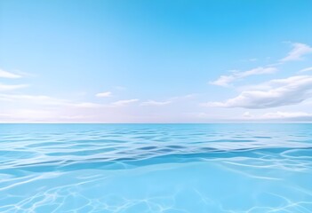 Obraz premium A large white square frame partially submerged in calm, turquoise water, surrounded by lush green palm trees on the shore, a clear blue sky and fluffy clouds above, morning light enhancing the scene.