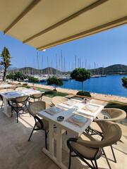 beautiful interior of a restaurant on the seashore