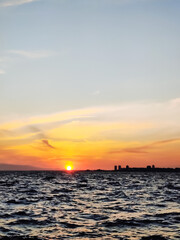 beautiful dramatic landscape of sunset on the sea beach