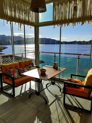 beautiful interior of a restaurant on the seashore