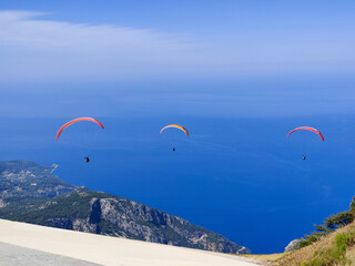 beautiful landscape with a view of the sea flying on a paraglider