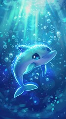 Fototapeta premium Glowing Dolphin in a Blue Ocean