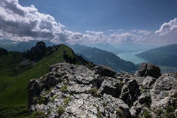 Landscape view of the Swiss alps, shot in Schynigge Plate near Interlaken, Switzerland