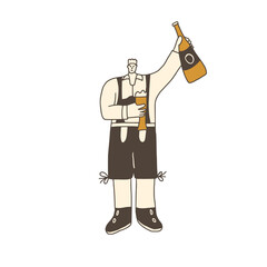 Oktoberfest male character. Beer festival dressed man. Vector hand drawn illustration isolated on white background.