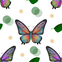 Colored butterfly on isolated background. Seamless pattern