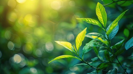 Obraz premium Close up of green leaf with blurred background in garden for natural environment ecology and wallpaper