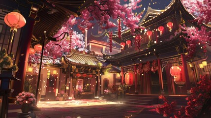 Fototapeta premium Anime style chinese new year celebration scene