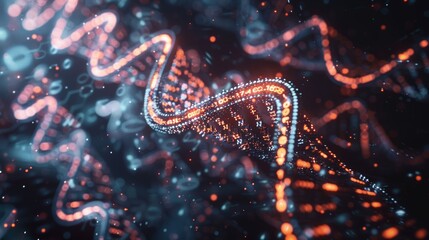 Futuristic DNA Data Storage Concept with Binary Code Integration in Dark Tones