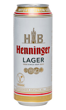 Can of Henninger brand German Lager Premium beer on transparent background PNG