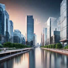 Naklejka premium city skyline with city and river in the center business background