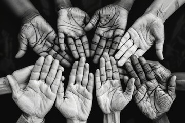 Volunteering to help African children. Adult holding small child's hand. Supporting third world countries. Unity in diversity. Children are suffering from poverty due to poor economic circumstances.