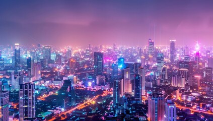 Obraz premium Cityscapes with wireless network connections. Big data connection technology concept. Wireless network and connectivity technology concept with city landscape background.