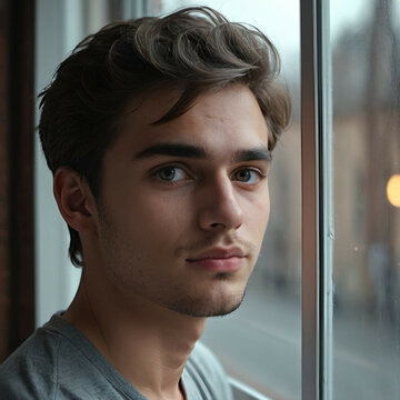 Young romantic man near the window. Author Artist Nadia Russ.	