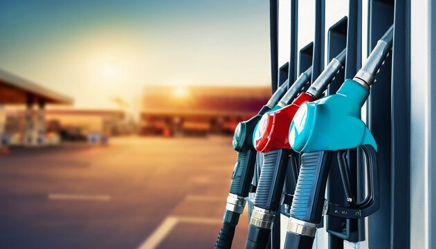 Bombas de combust&iacute;vel de posto de gasolina ao p&ocirc;r do sol