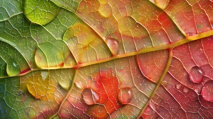 Fototapeta premium Autumn leaf turning colors. Leaf macro