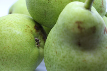 set of pears. green natural food. pear details. pears with selective focus.