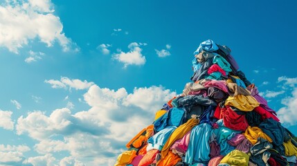 Fototapeta premium Textile Waste Tower A Vibrant Reminder of Sustainable Fashion Practices Stock Image by Nikon D750