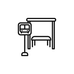 Bus stop stand icon outline collection in black and on white background
