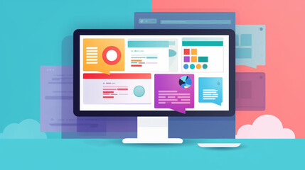 A vibrant, colorful thumbnail showcasing a realistic computer screen centered in the image. The screen displays a well-organized homepage with a variety of recognizable icons for common websites and a