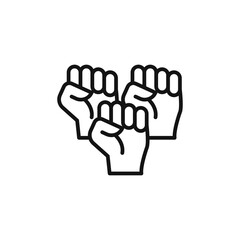 raised fists icon outline collection in black and on white background