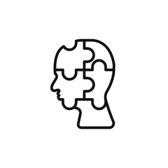 People head with puzzles icon outline collection in black and on white background