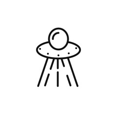 ufo flying icon outline collection in black and on white background
